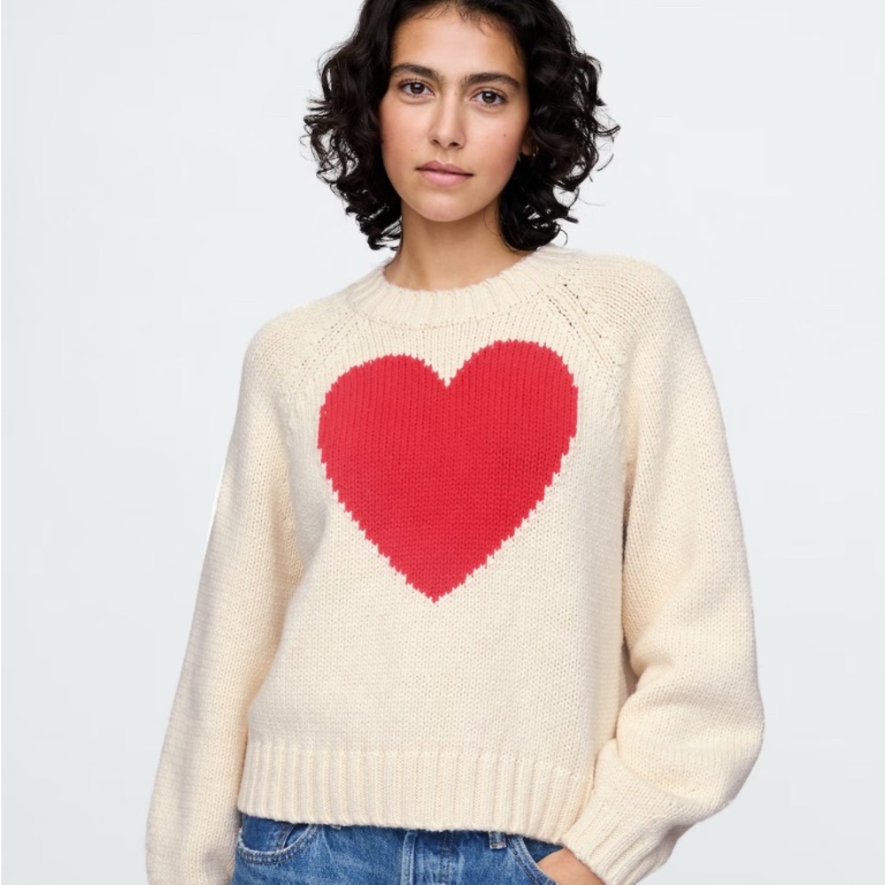 GAP Cream Sweater with Red Heart